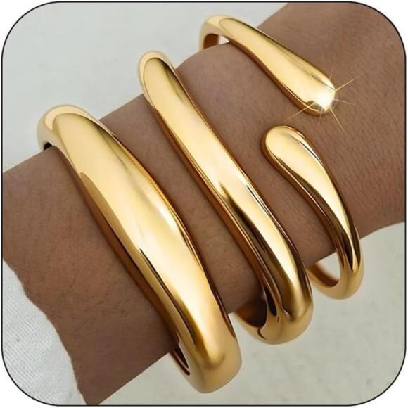 Twisted Waterdrop Gold Bangles | Elegant & Trendy Hinged Bracelets - Picture 2 of 5